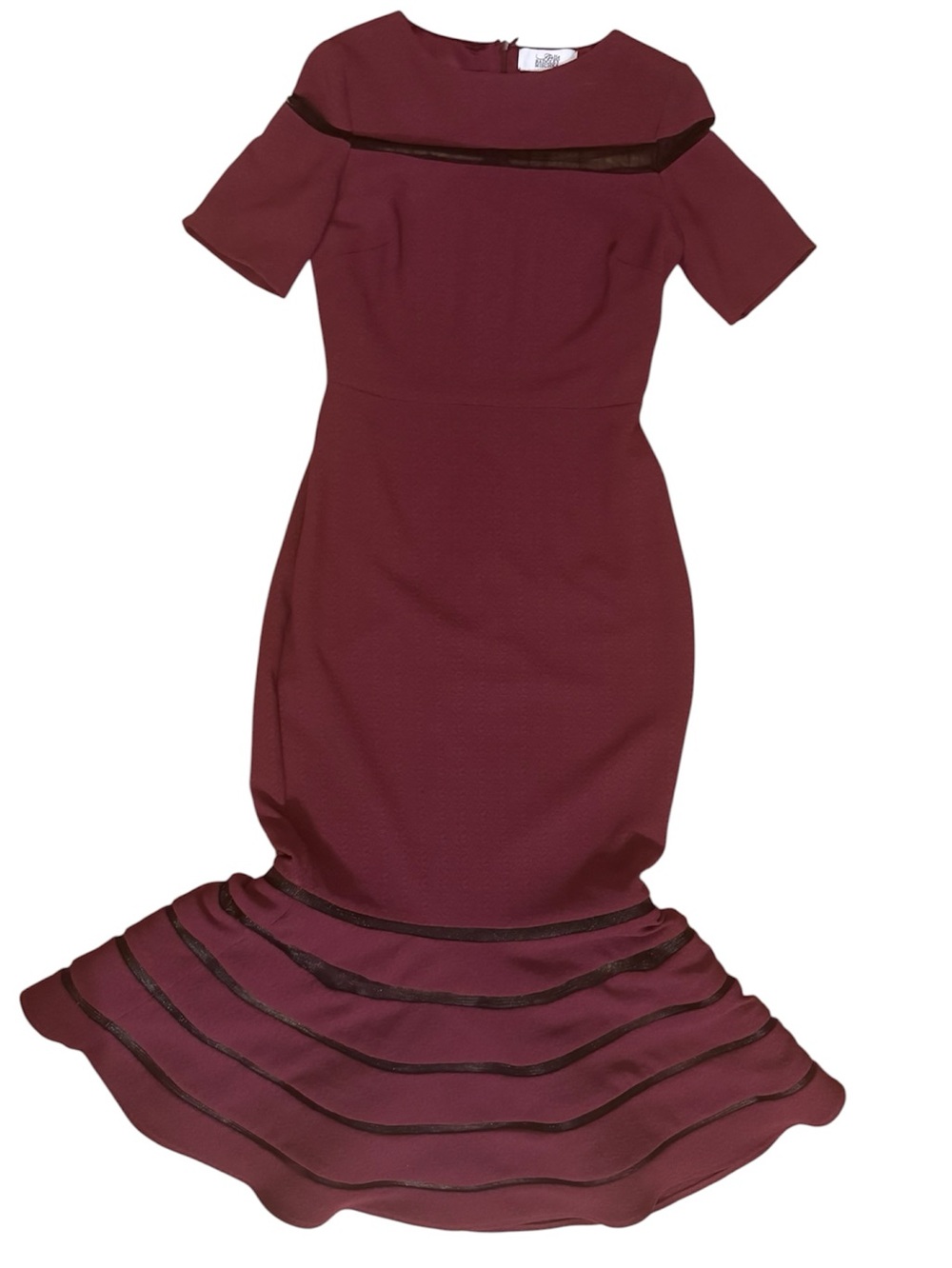 Badgley Mischka Wine Burgundy Fitted long Dress with Flared Hem size 4 like new